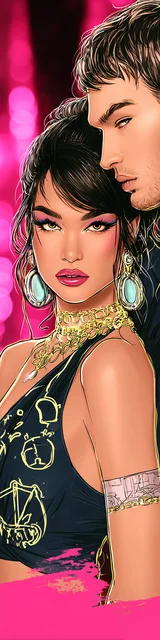 Free dark romance bookmark featuring a couple with a pink shawl